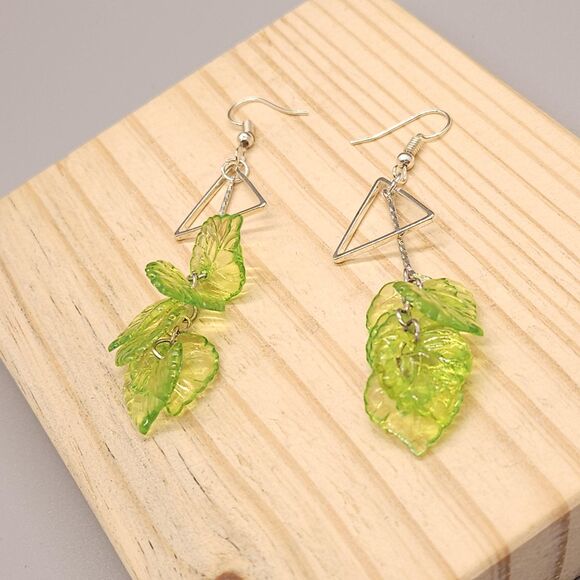 Leaf Drop Earrings with Triangle Accent - Picture 2 of 3